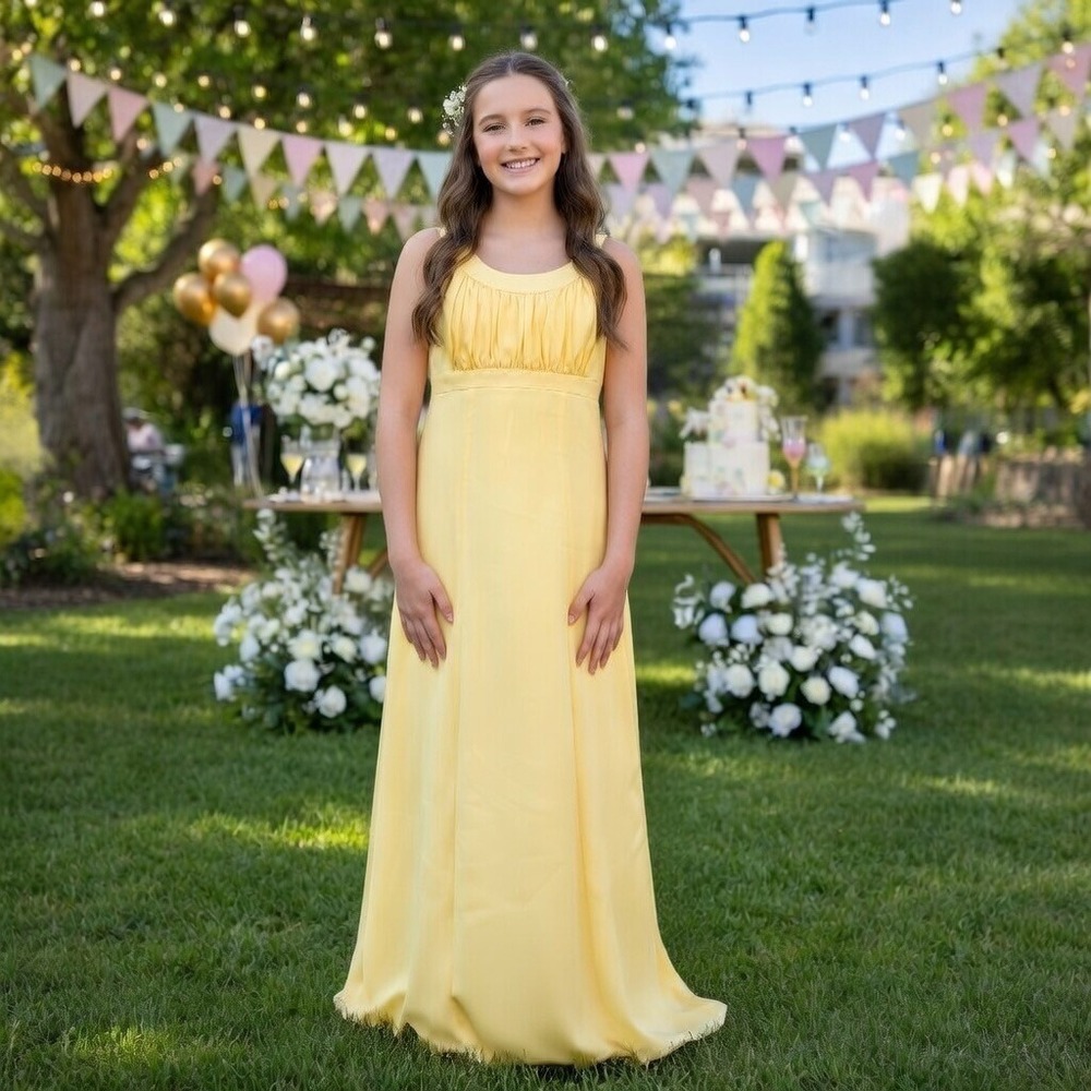 David's Bridal Girls Yellow Satin Baby Doll Gown Size 18 Dance Formal Bridesmaid